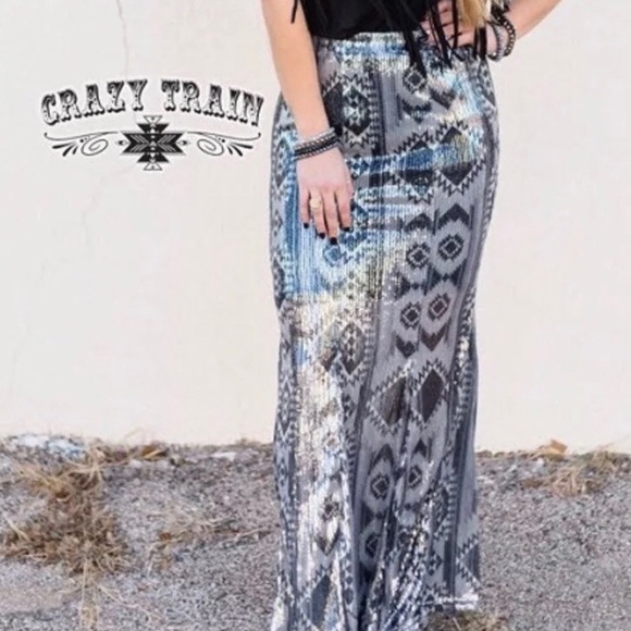 •Crazy Train Westward Wonder Sequin Maxi Skirt• - Picture 2 of 8